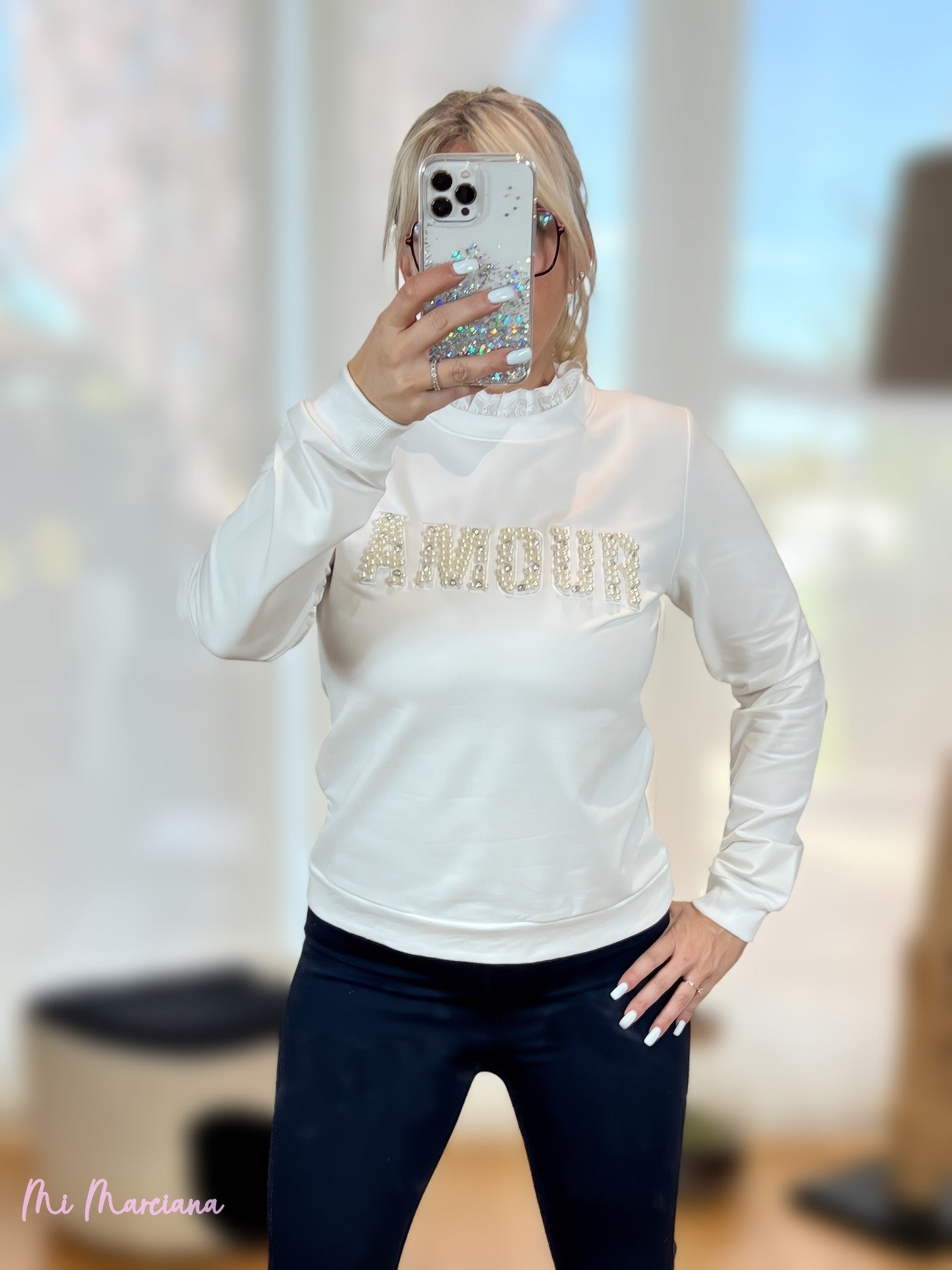 SUDADERA AMOUR PERLAS BLANCA