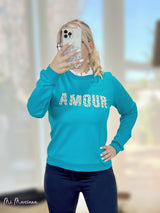 SUDADERA AMOUR PERLAS TURQUESA