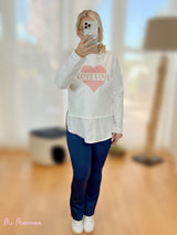 SUDADERA BLANCA LOVE PERLAS CON BAJO CAMISA