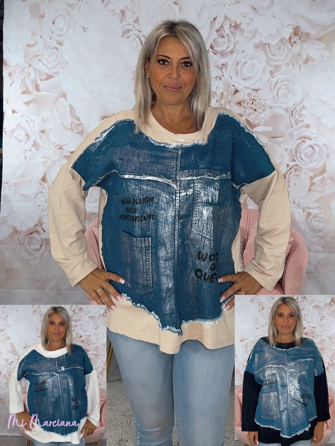 SUDADERA COMBI DENIM METALIZADA