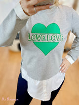 SUDADERA GRIS LOVE PERLAS CON BAJO CAMISA