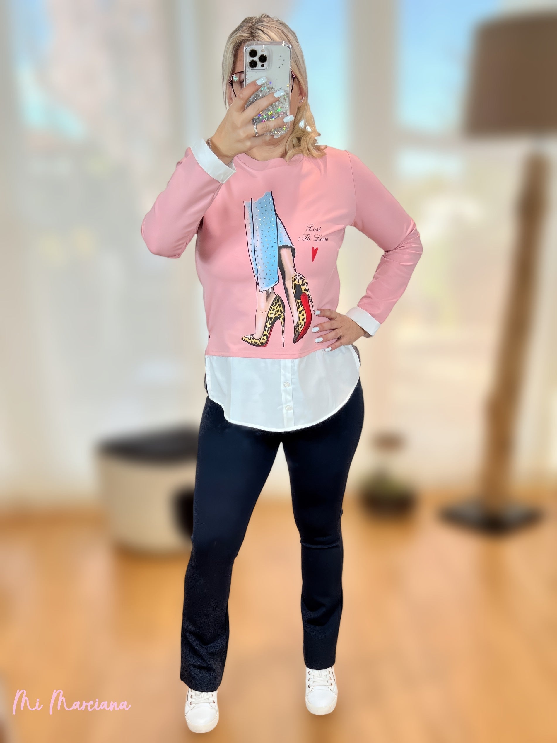 CAMISOLA BRILLIS JEANS ROSA COM CAMISA POR BAIXO