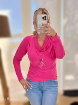 TOP MANICA LUNGA CON SCOLLO DRAPPEGGIATO FUCSIA