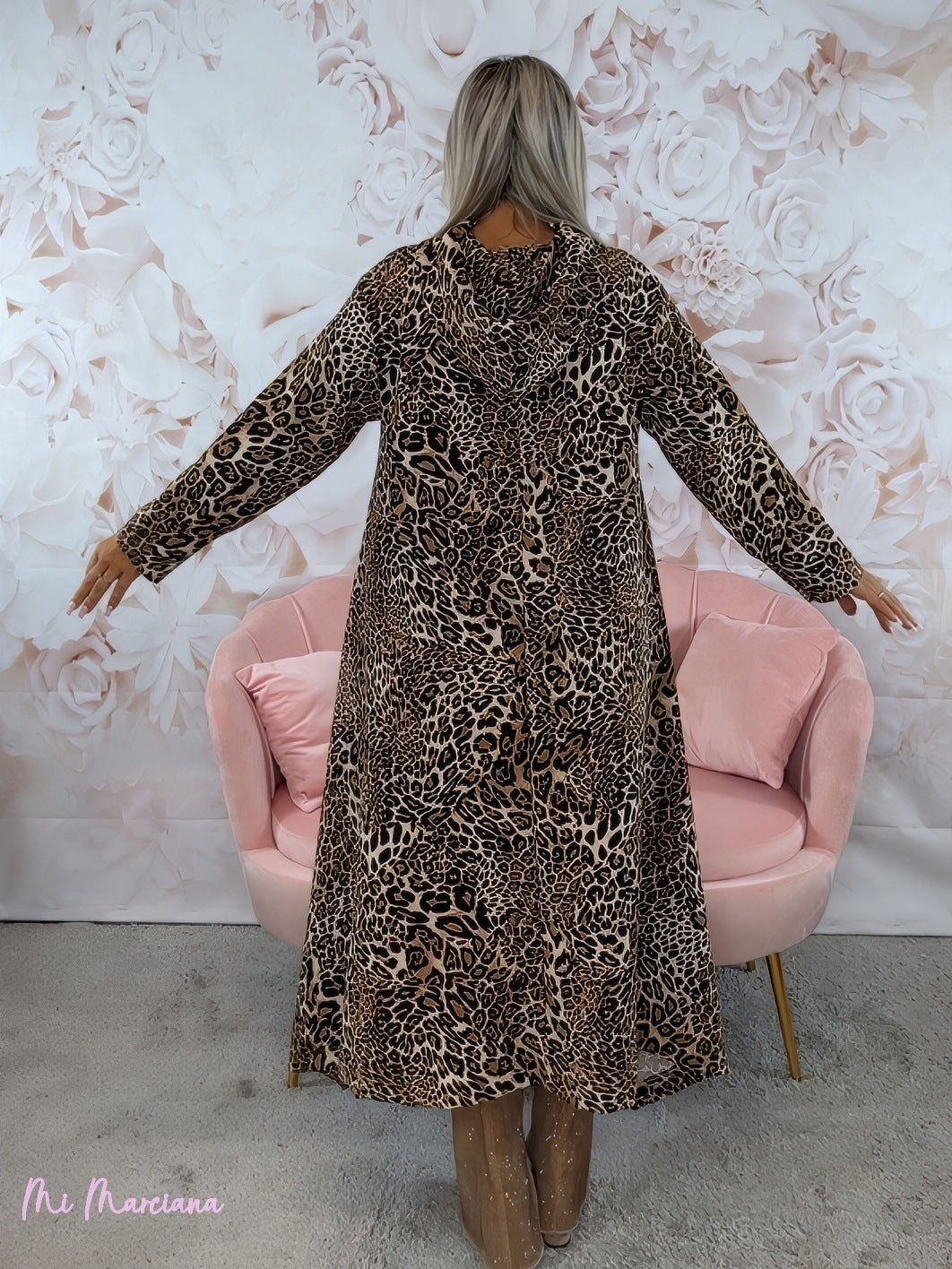 VESTIDO ASIMÉTRICO CAPUCHA LEOPARDO BEIGE