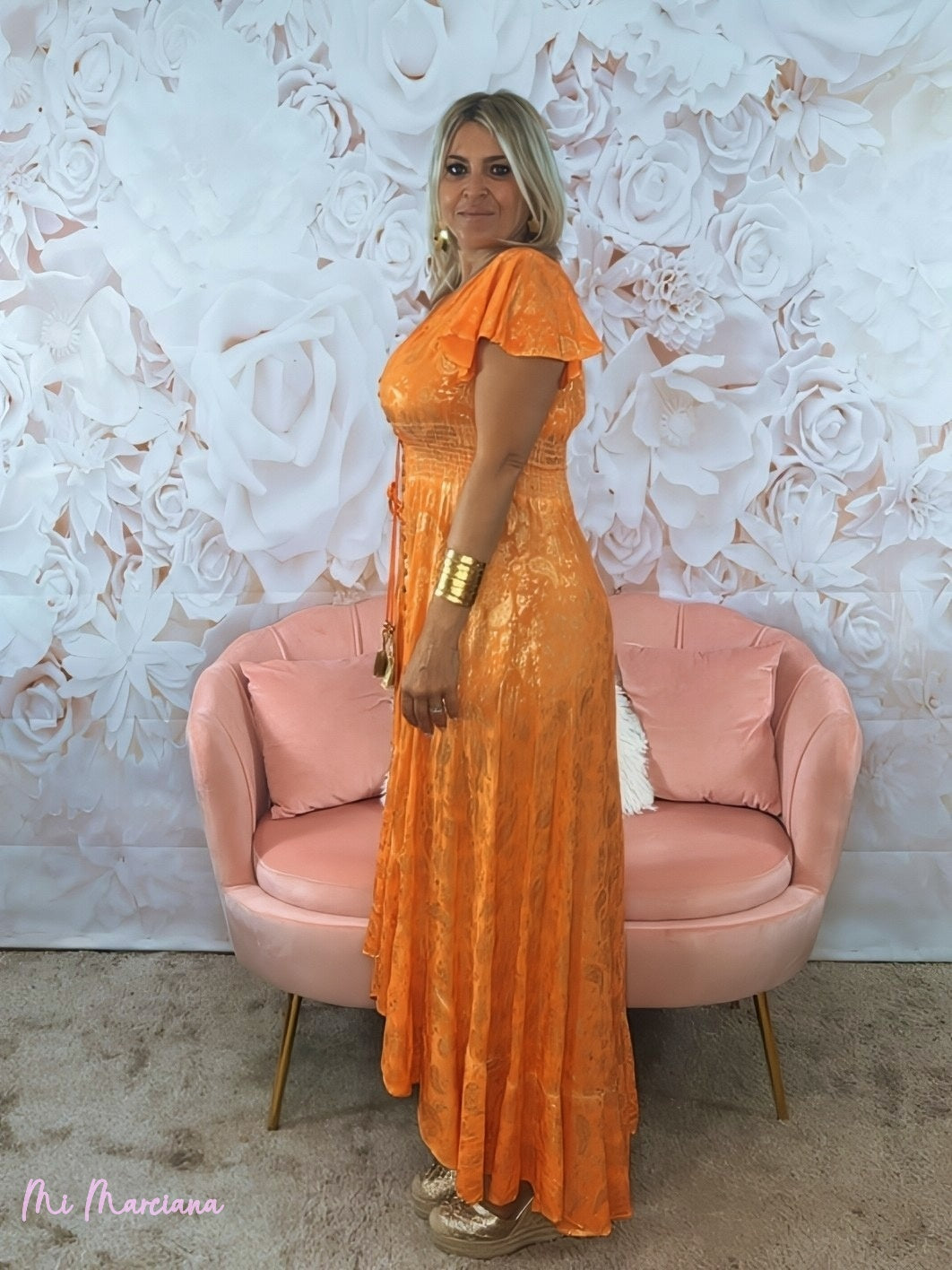 VESTIDO ASSIMÉTRICO LARANJA DOURADO GRADIENTE