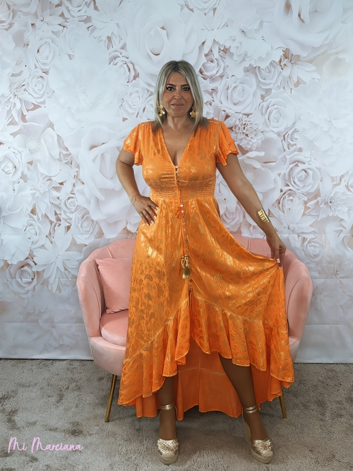 VESTIDO ASSIMÉTRICO LARANJA DOURADO GRADIENTE