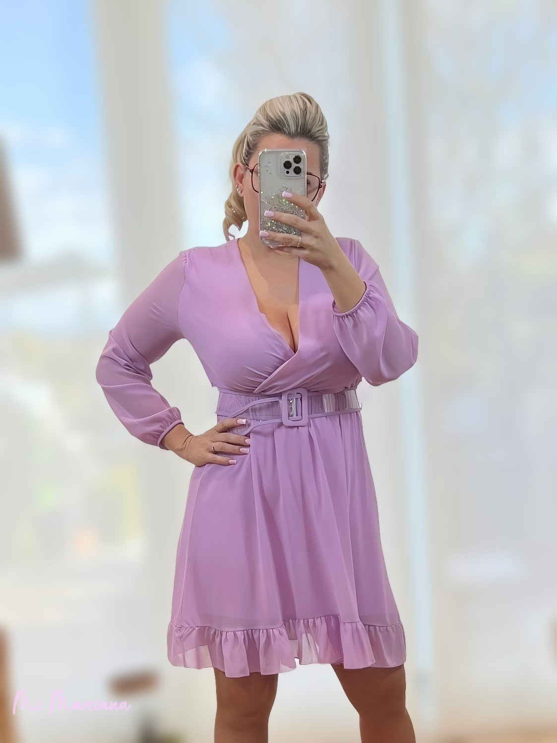 VESTIDO LILAC CHANCE COM CINTO TRANSPARENTE