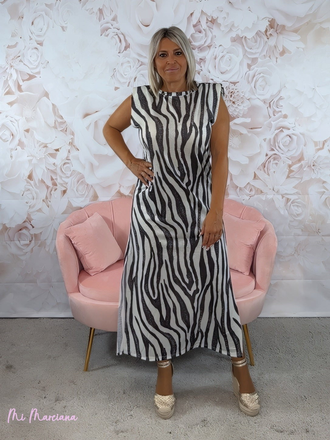 VESTIDO DE OMBRO ESTAMPADO ZEBRA GLITTER