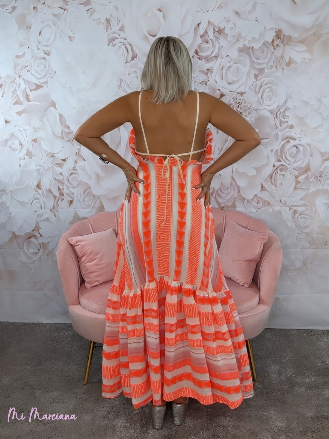 VESTIDO ÉTNICO LONGO COM ALÇAS LARANJA FLUOR