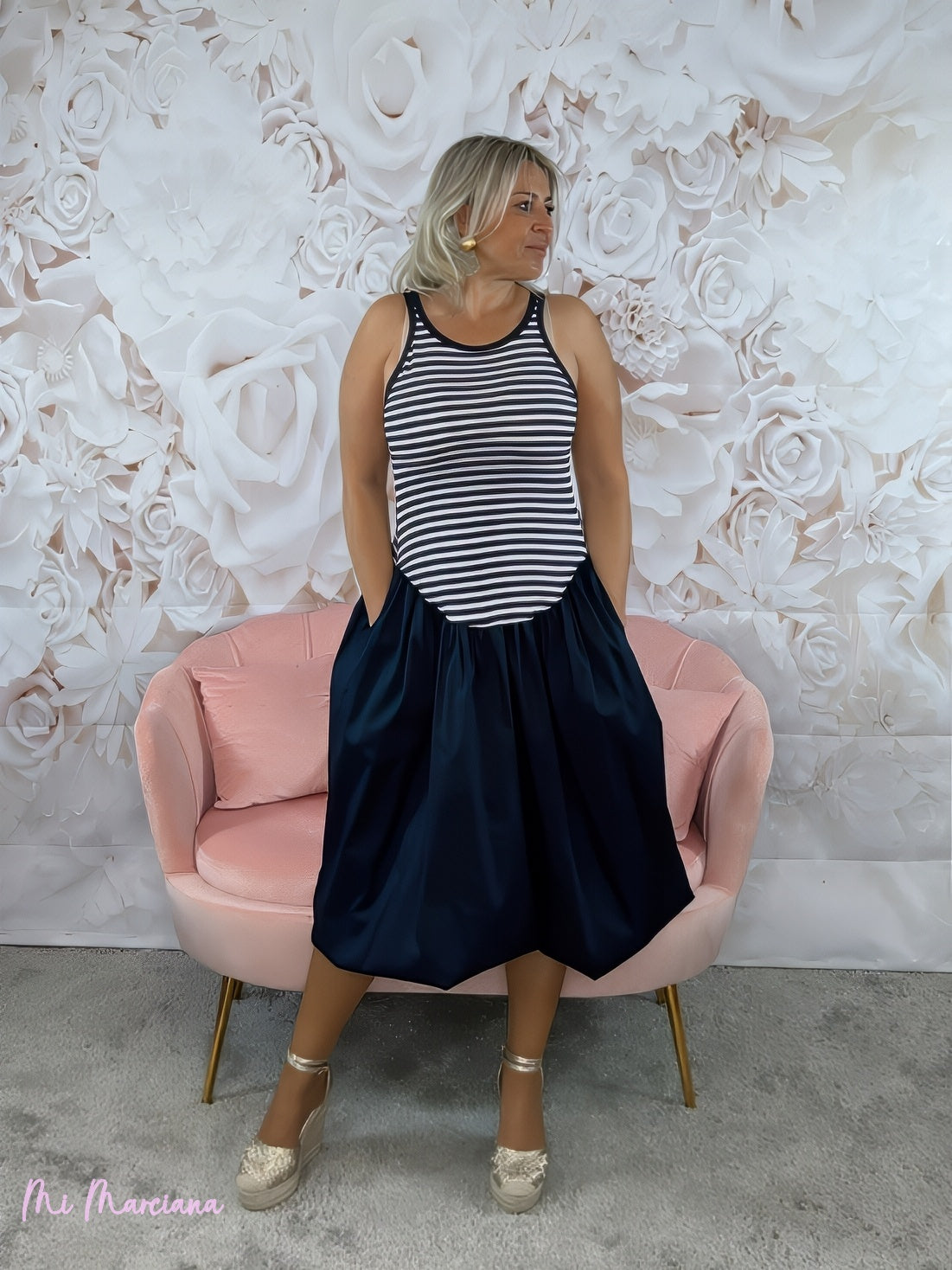 VESTIDO MIDI VENEZA AZUL MARINHO