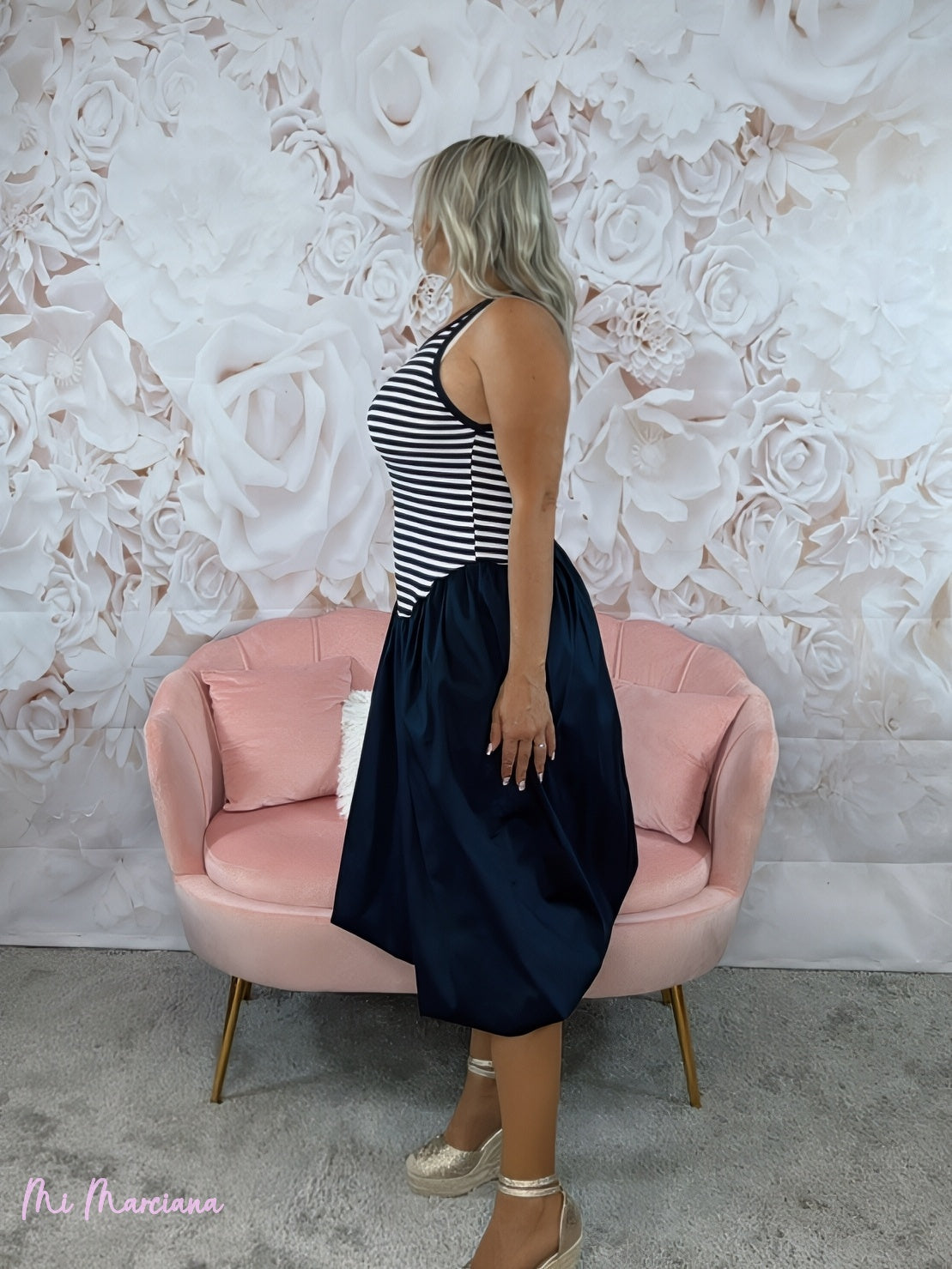 VESTIDO MIDI VENEZA AZUL MARINHO