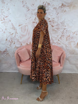 VESTIDO OVERSIZE ANIMAL PRINT ESCOTE PICO MANGAS