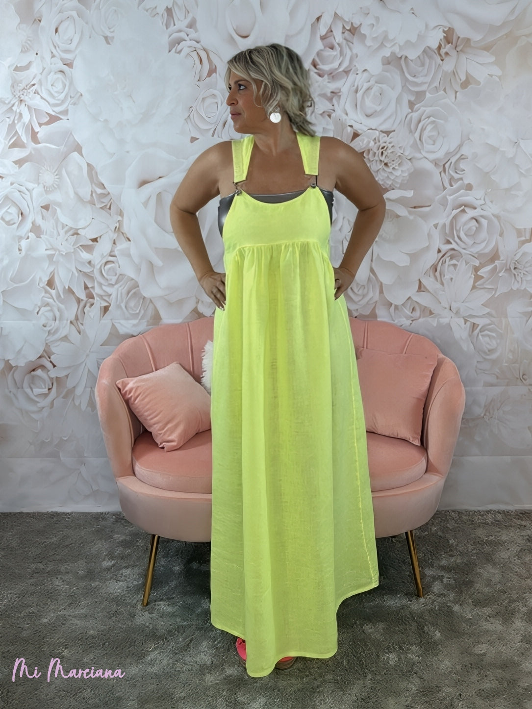 VESTIDO PICHI LINHO AMARELO FLUO