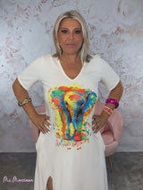 ABITO T-SHIRT CON ELEFANTE BIANCO VERNICIATO