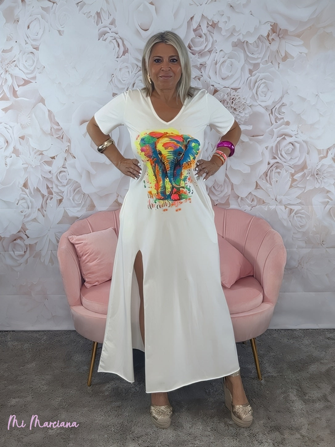 ABITO T-SHIRT CON ELEFANTE BIANCO VERNICIATO