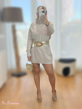 VESTIDO DE MALHA TAUPE COM gola virada