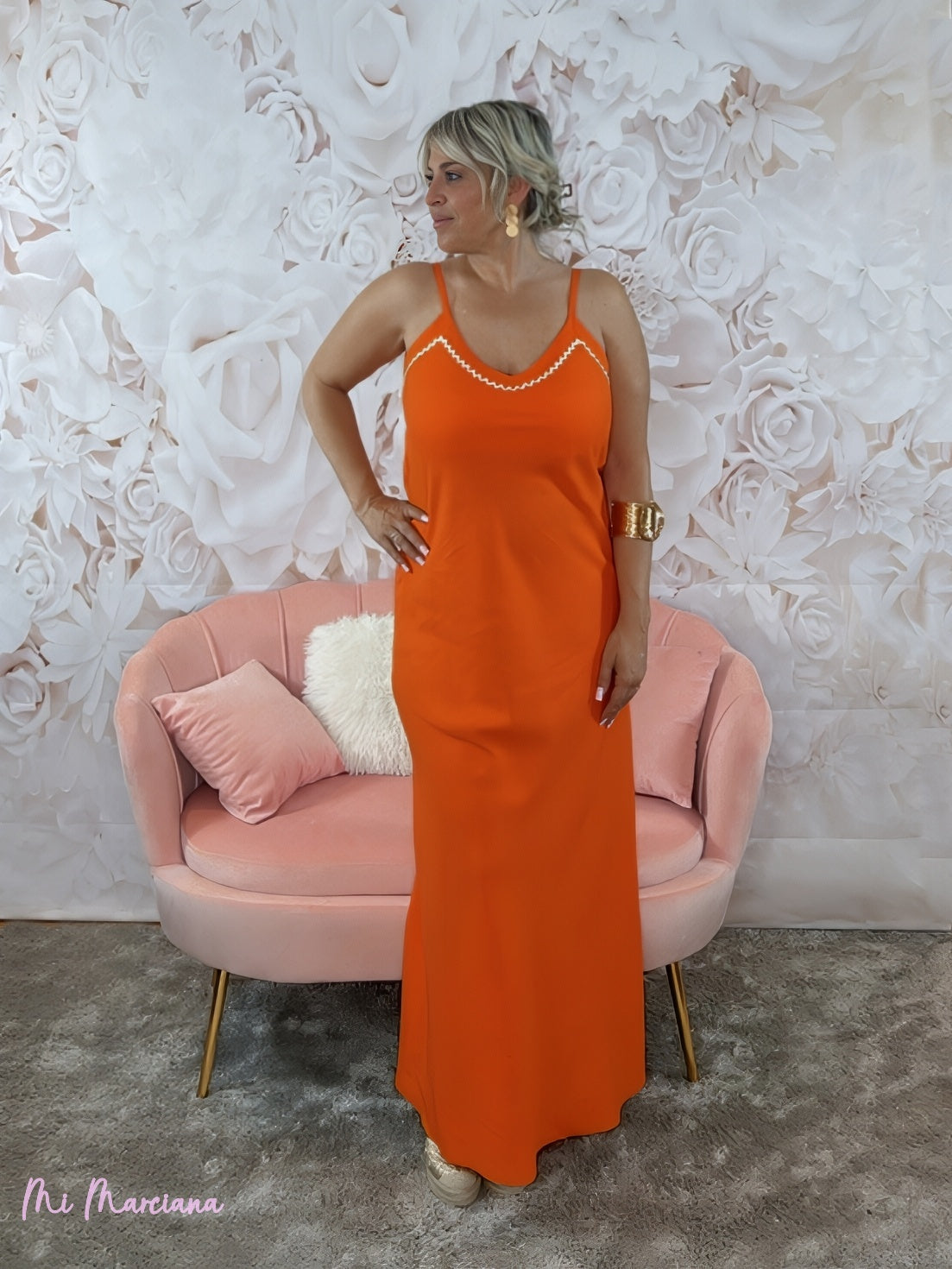 VESTIDO TIRANTE LINO NARANJA