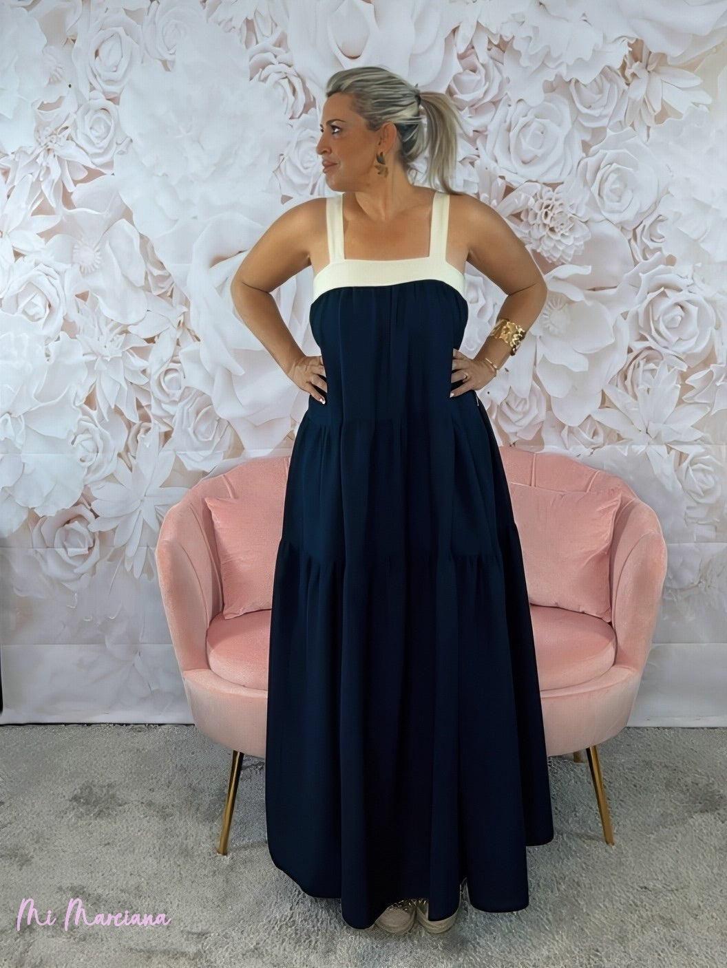 VESTIDO TIRANTES LAZO AZUL MARINO