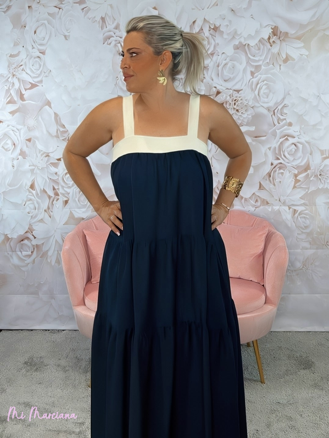 VESTIDO TIRANTES LAZO AZUL MARINO