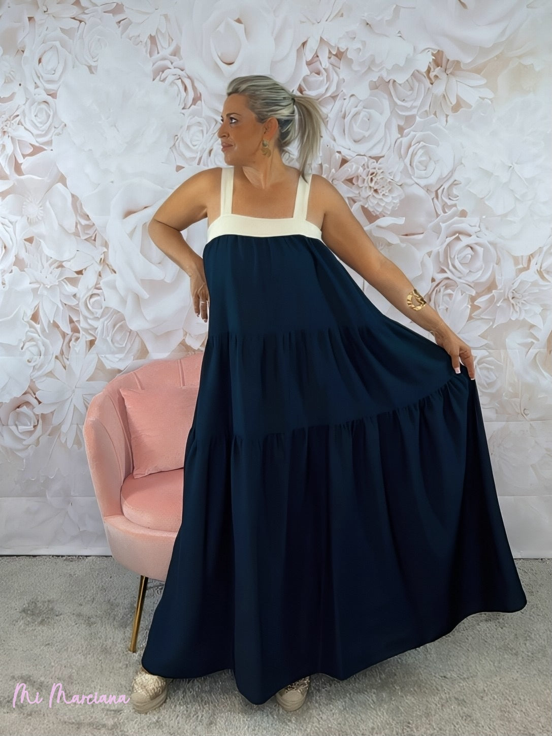 VESTIDO TIRANTES LAZO AZUL MARINO