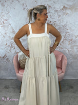 VESTIDO TIRANTES LAZO BEIGE