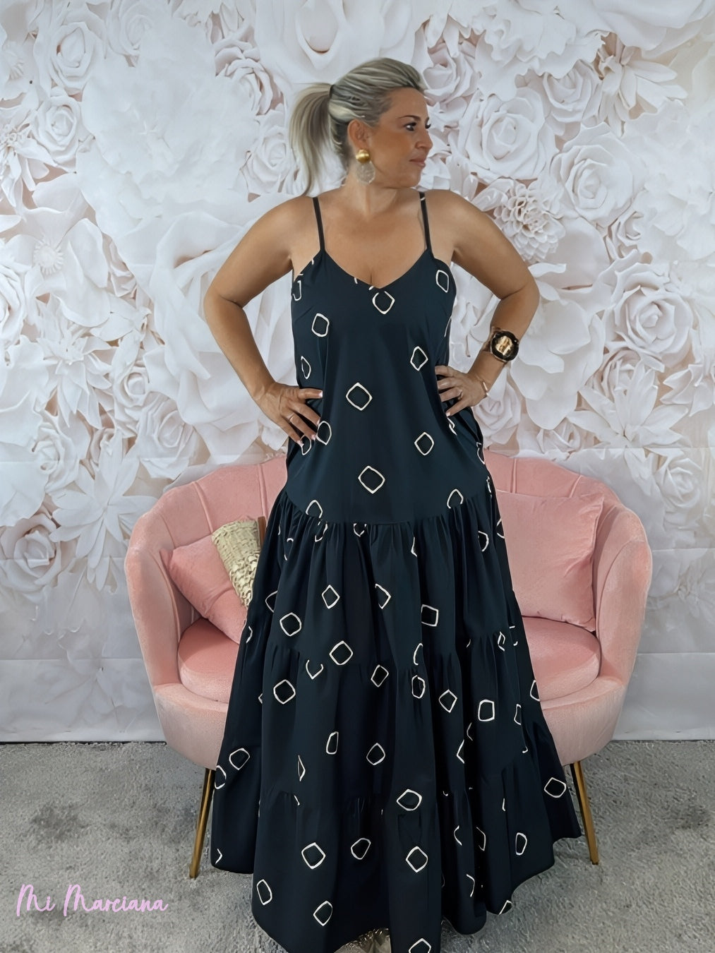 VESTIDO TIRANTES NEGRO ROMBOS