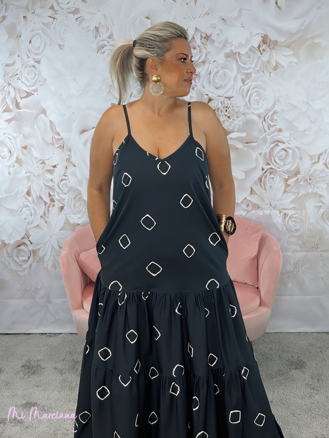 VESTIDO TIRANTES NEGRO ROMBOS