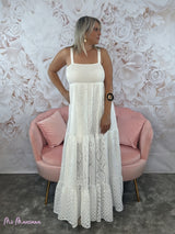 VESTIDO LARGO TIRANTES BORDADO INGLES BLANCO