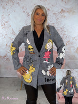 BLAZER OVERSIZE CUADROS DE GALES SNOOPY NEGRA