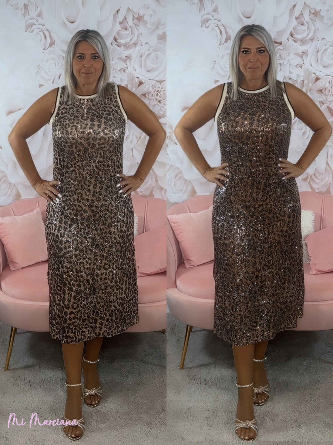 VESTIDO MIDI LENTEJUELAS LEOPARDO