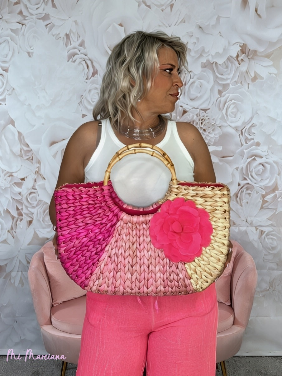 BORSA TRICOLORE FUCSIA FIORE GRANDE